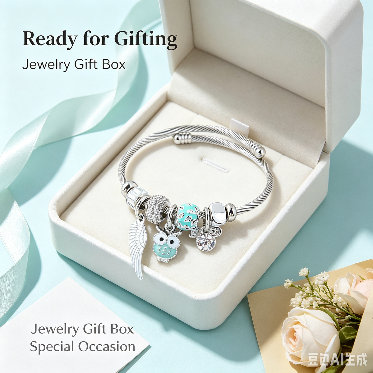 Angel wing crystal bangle ready for gifting -Jewelry gift box for every women