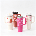 Heart print 40oz insulated tumbler with handle – keep drinks hot or cold for hours