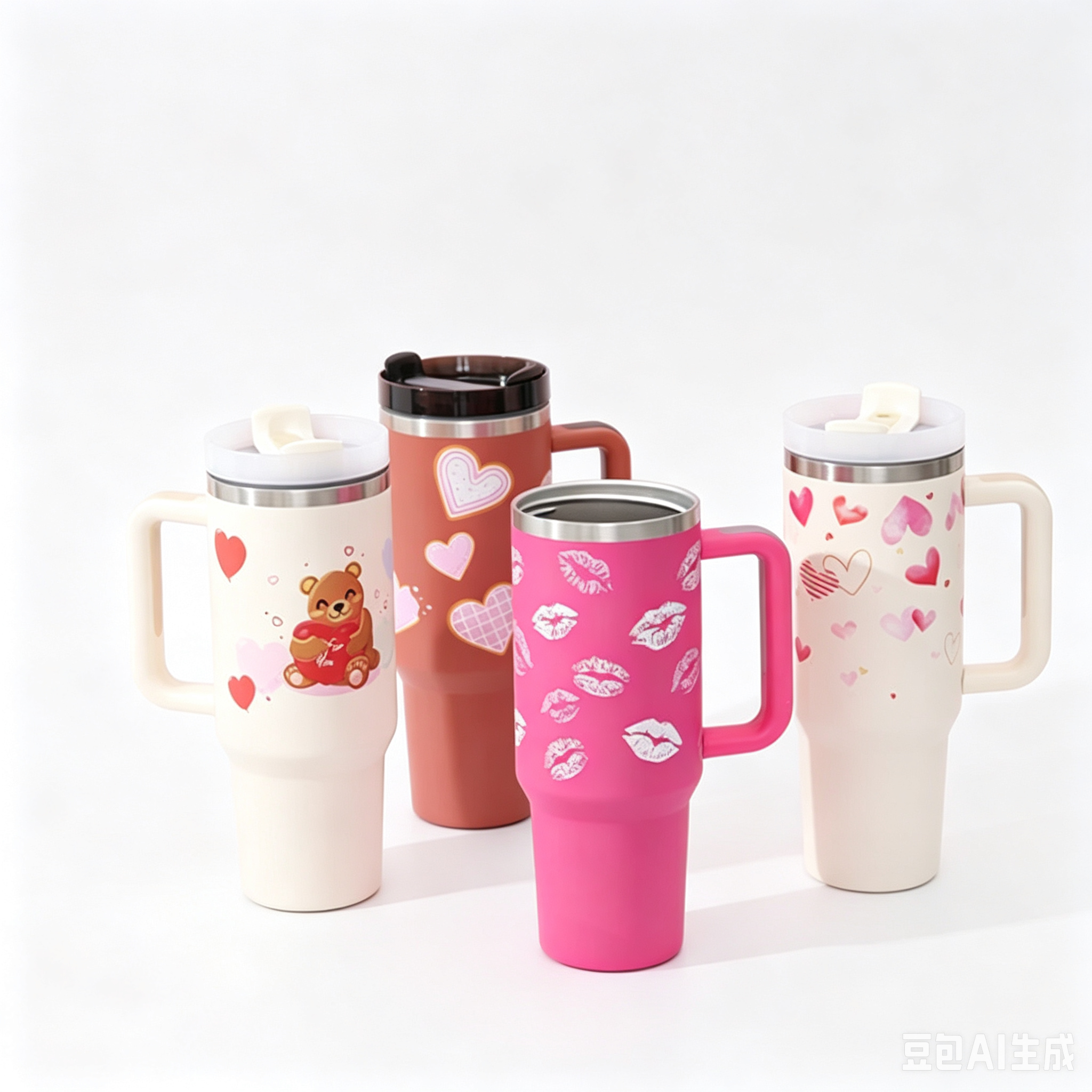 Heart print 40oz insulated tumbler with handle – keep drinks hot or cold for hours