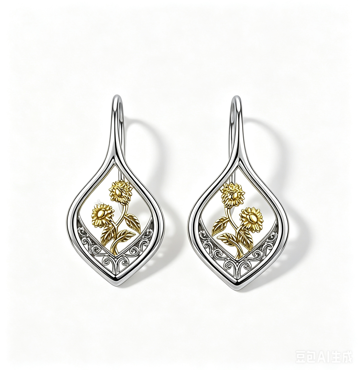 Sunflower glow filigree two-tone drop earrings – elegant boho jewelry for women