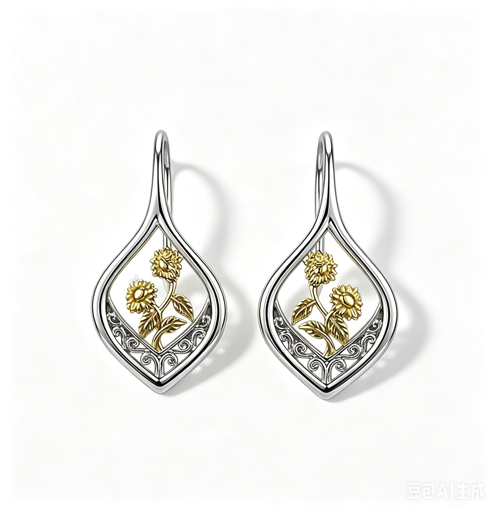 Sunflower glow filigree two-tone drop earrings – elegant boho jewelry for women