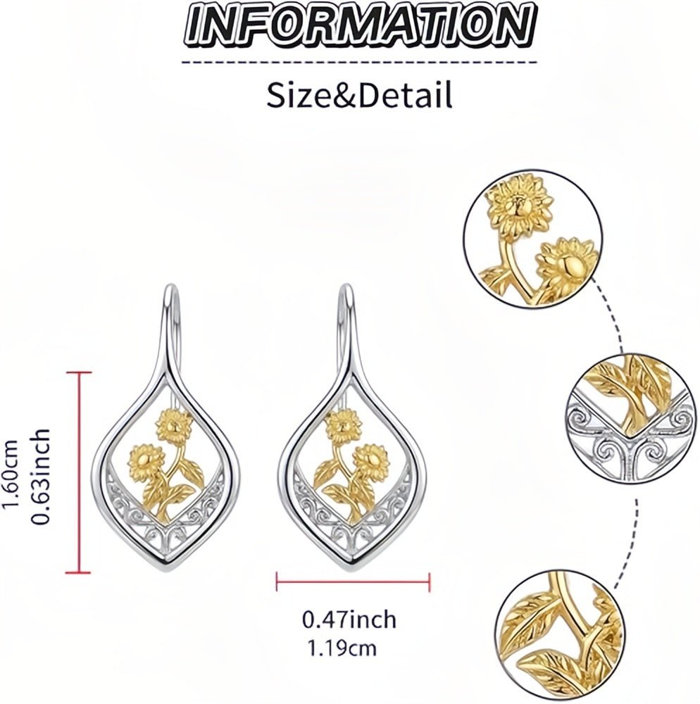 Sunflower Glow filigree Two-Tone Drop Earrings - Arabixio store