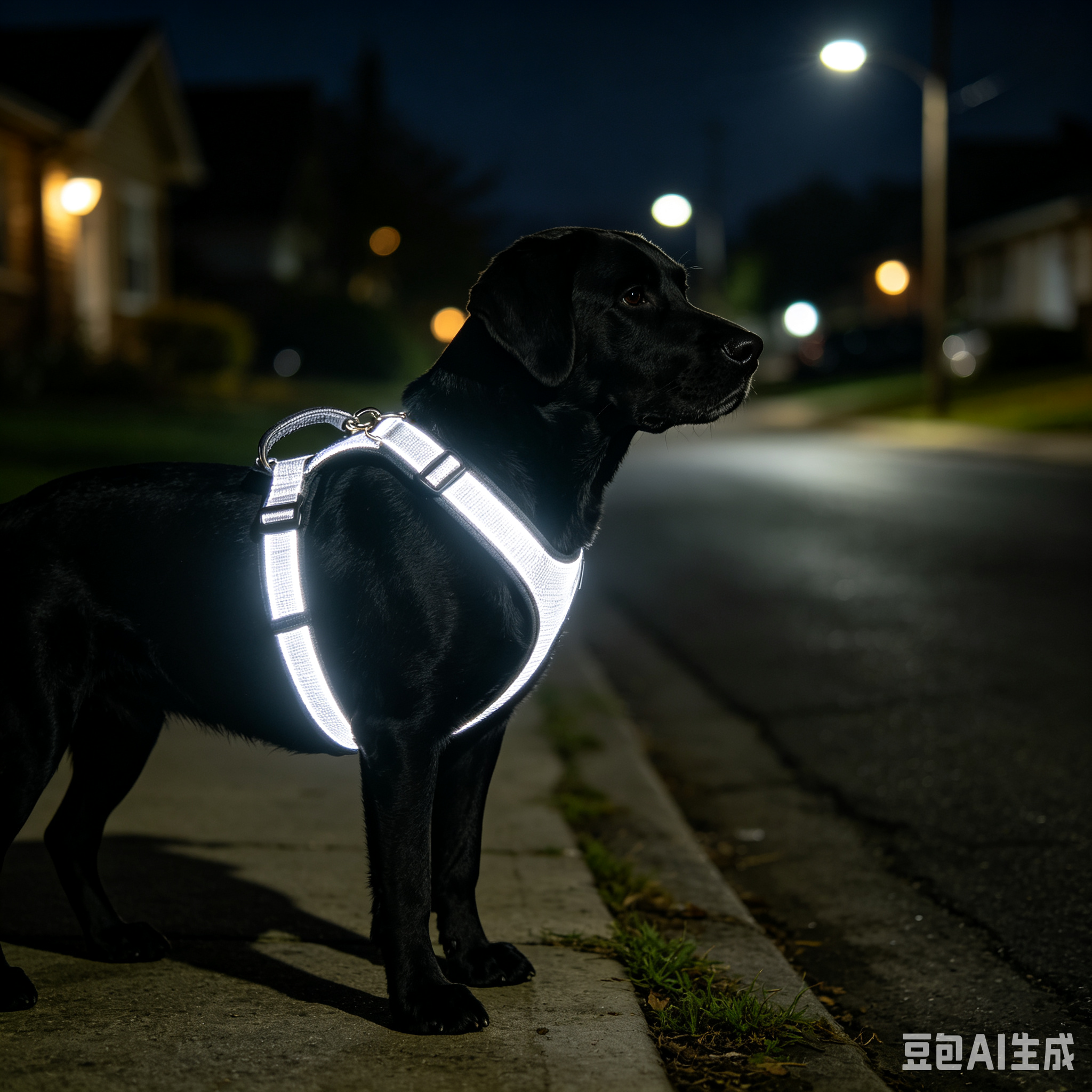 Reflective dog harness vest side view – safe and visible for night walks and outdoor adventures