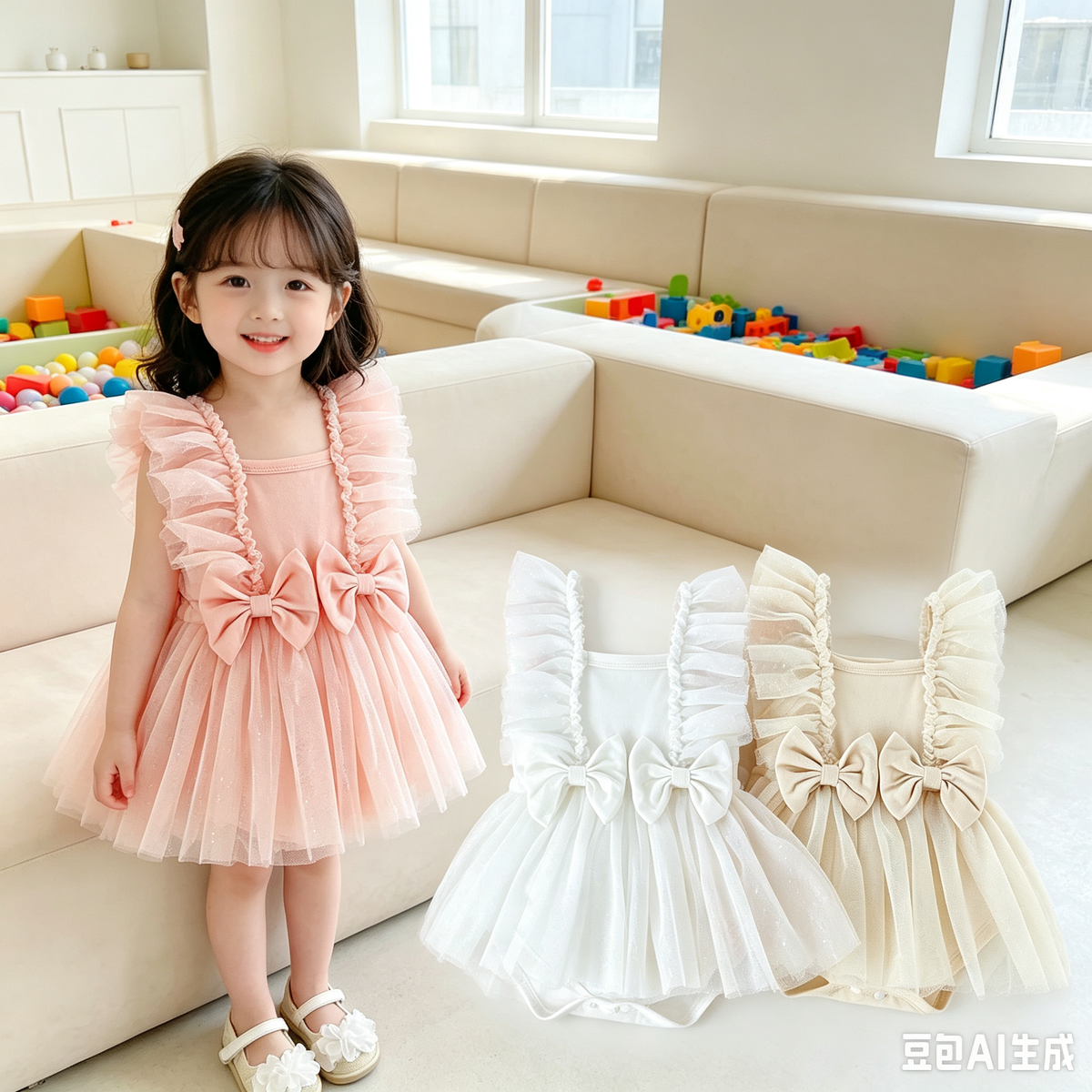 Pastel bow tutu romper worn by baby – perfect outfit for photos and special occasions