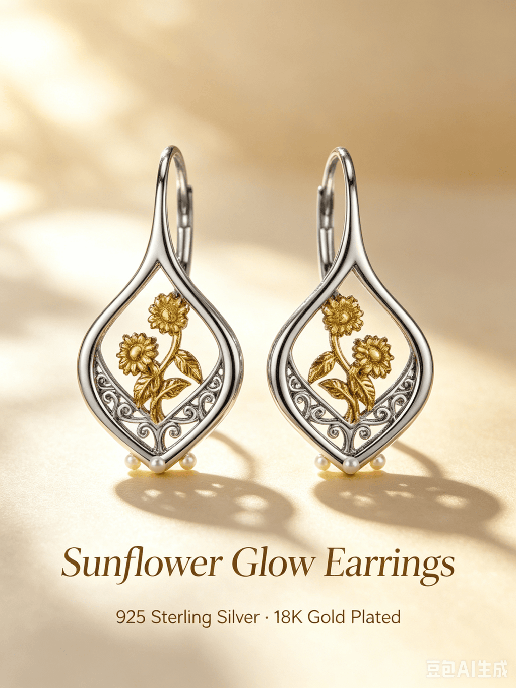 Sunflower Glow filigree Two-Tone Drop Earrings - Arabixio store