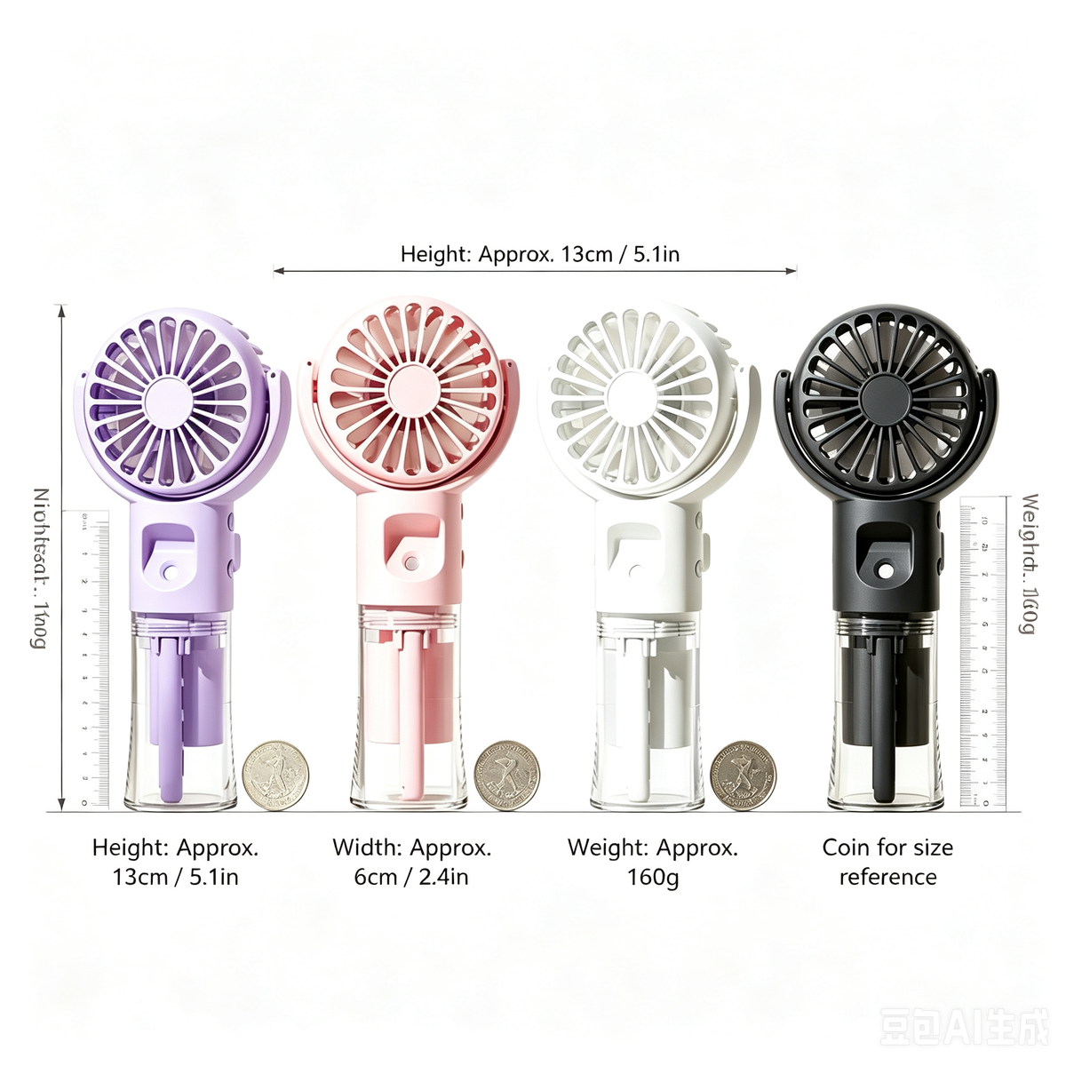 Handheld hydrating fan close-up – water mist spray feature for instant cooling