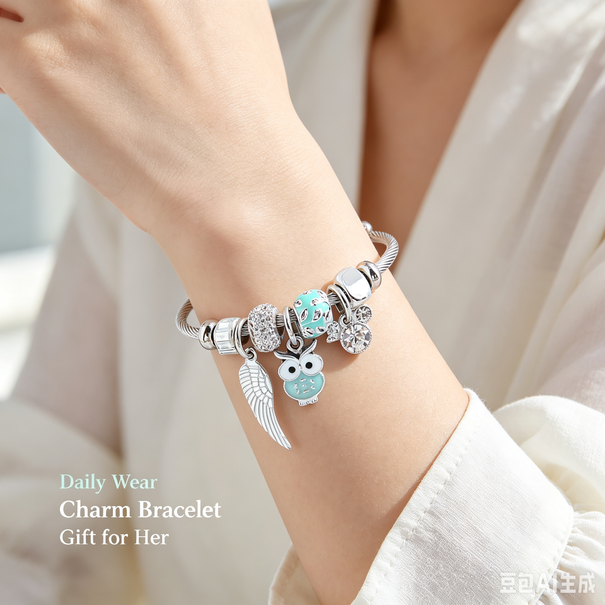 Angel wing crystal bangle worn on wrist – stylish viral jewelry for women 2026
