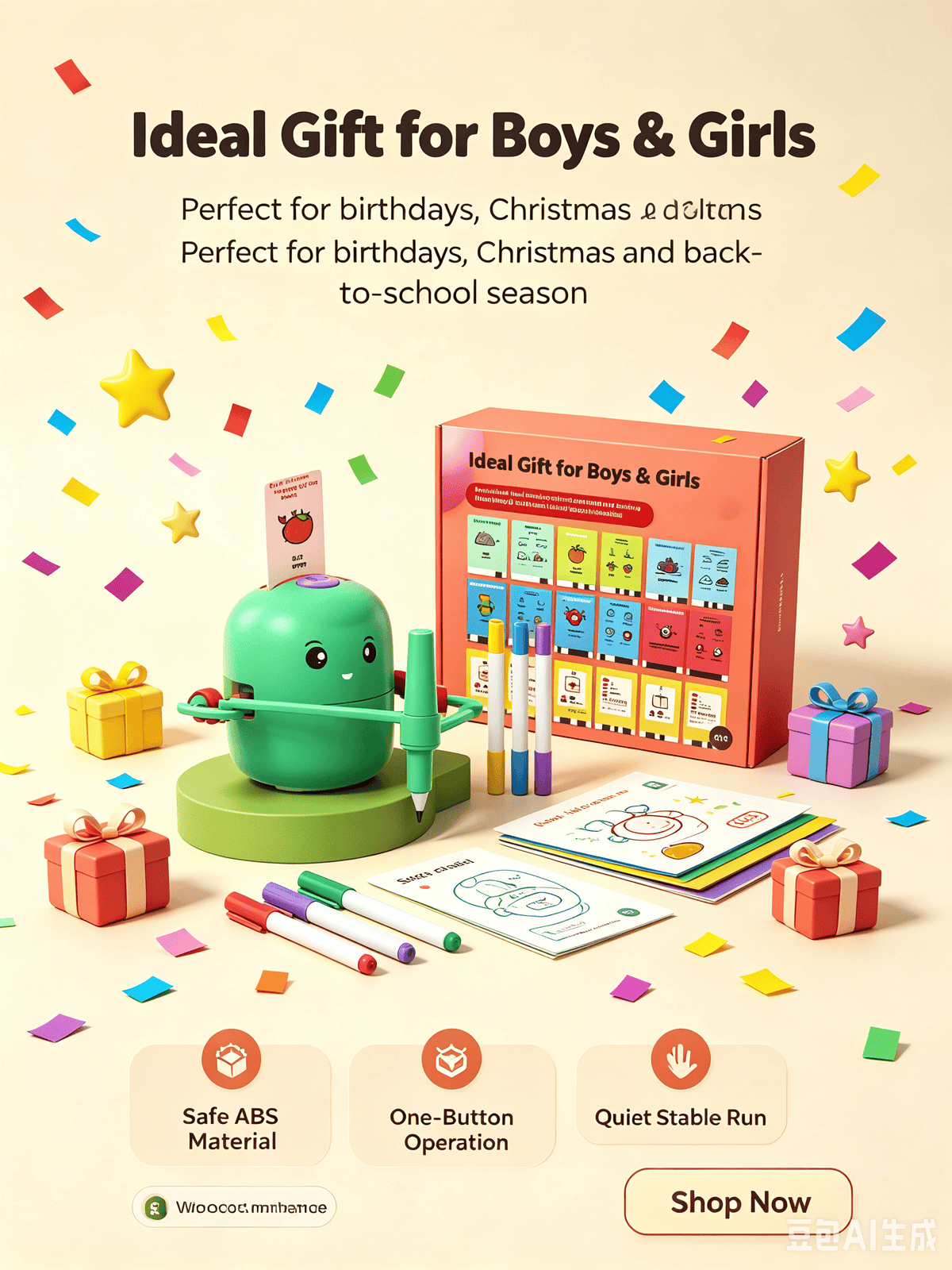 Pink children's intelligent drawing teaching robot (Wanletu brand) with hamburger card, includes 12 color pencils, upgraded writing and painting functions
