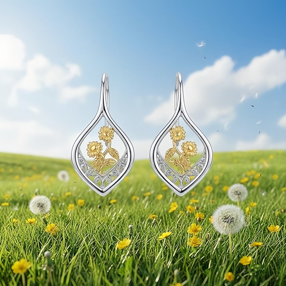 Sunflower Glow filigree Two-Tone Drop Earrings - Arabixio store
