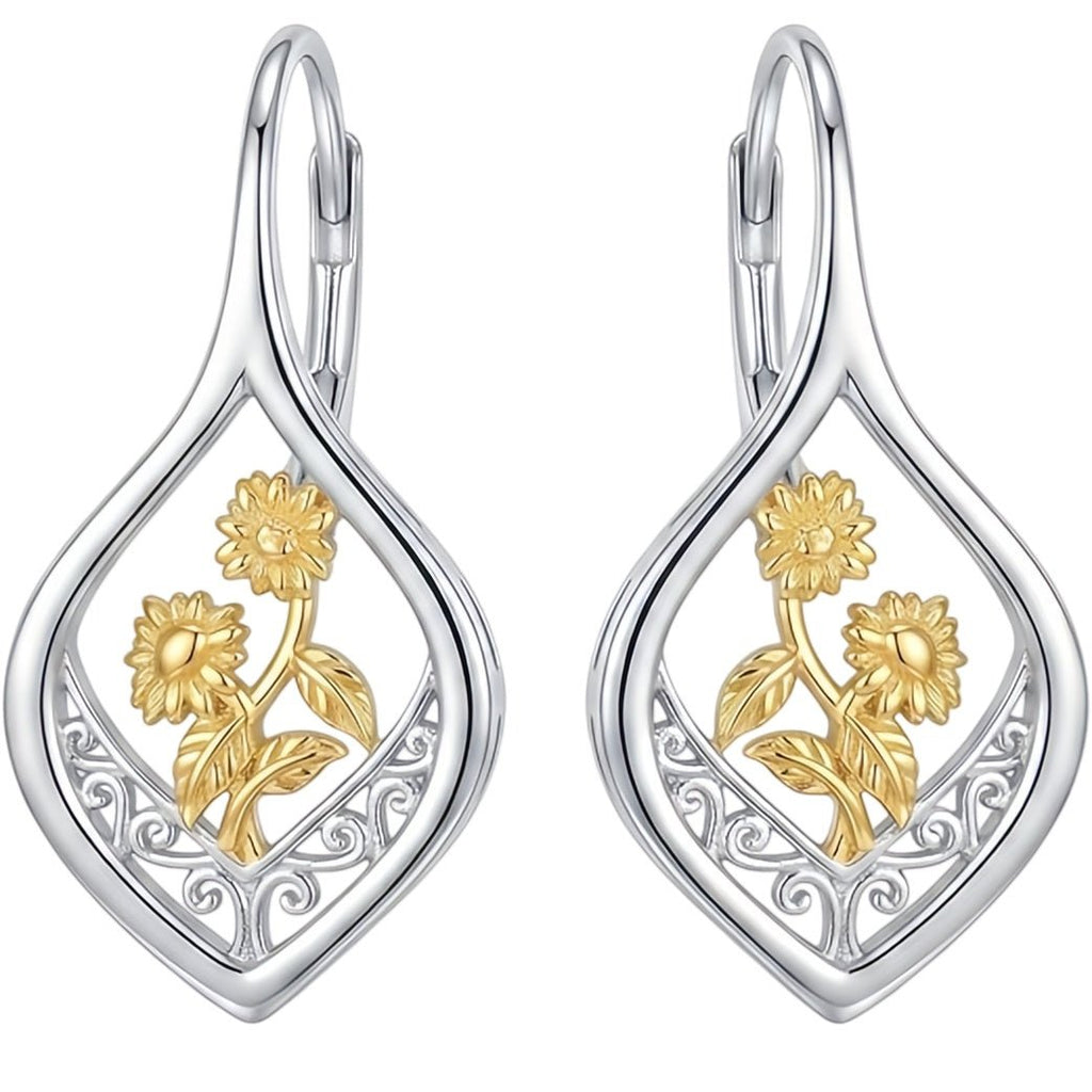 Sunflower Glow filigree Two-Tone Drop Earrings - Arabixio store