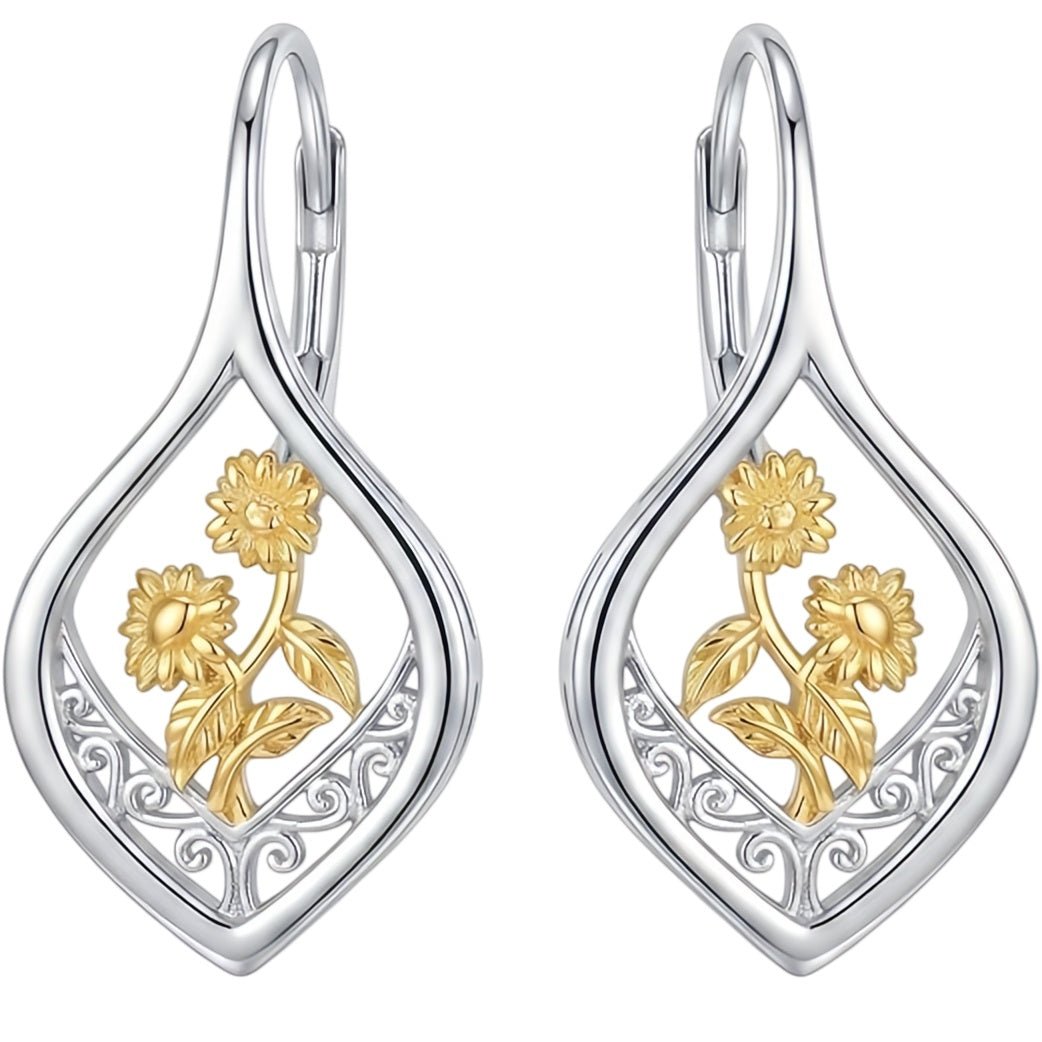 Sunflower Glow filigree Two-Tone Drop Earrings - Arabixio store