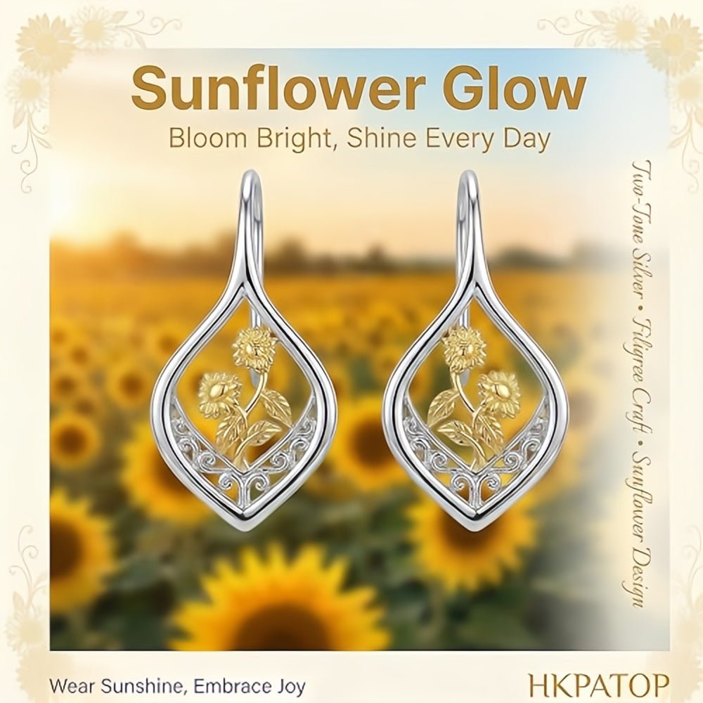 Sunflower Glow filigree Two-Tone Drop Earrings - Arabixio store